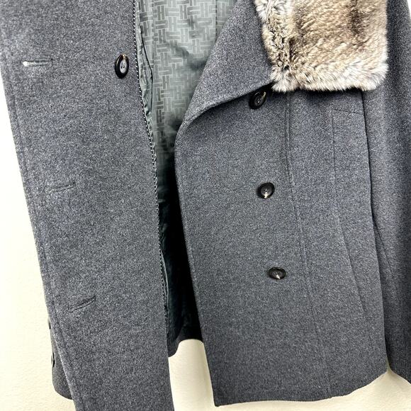 Cole Hann Womens Size 10 Long Sleeve Fur Collar Button Peacoat Pockets - Picture 7 of 9